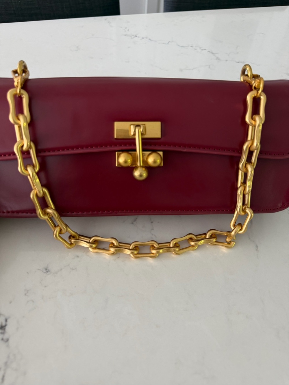 Vintage Burgundy Leather Crossbody with Gold Chain